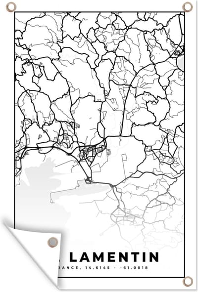 Muurdecoratie Stadskaart – Frankrijk – Kaart – Le Lamentin - Plattegrond - Zwart wit - 120x180 cm - Tuinposter - Tuindoek