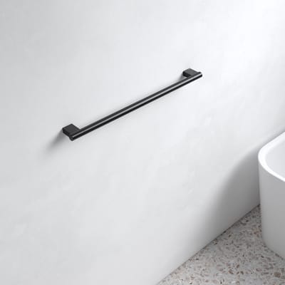 KEUCO Badhanddoekhouder van metaal, zwart mat, 60 cm lang, voor badkamer of sauna, voor handdoeken, wandmontage, handdoekstang, Plan Black Selection