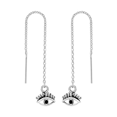 Zilveren oorbellen - doortrek - oog met wimper - 925 zilver