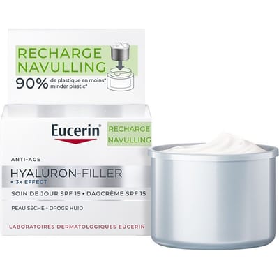Eucerin Hyaluron-Filler + 3x EFFECT Navulling Anti-Age Dagcreme voor Vrouwen - Droge Huid - SPF 15 - Gezichtscrème Anti-Rimpel - Hyaluronzuur - Anti-Aging Creme - 50 ml