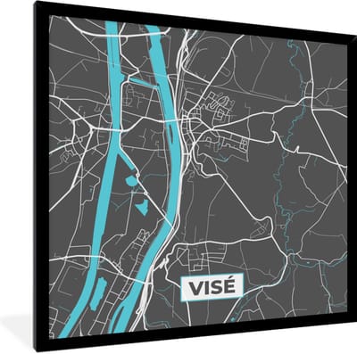 Fotolijst incl. Poster - Stadskaart – Grijs - Kaart – Visé – België – Plattegrond - 40x40 cm - Posterlijst