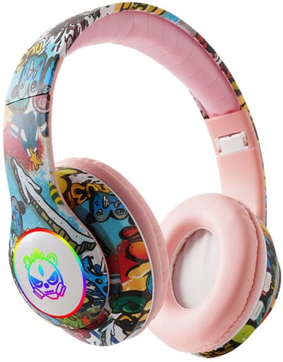 KINSI Gaming Koptelefoon met RGB Verlichting- Over-ear koptelefoon - Hifi Geluidskwaliteit, Graffiti Design,Ultralange Batterijduur