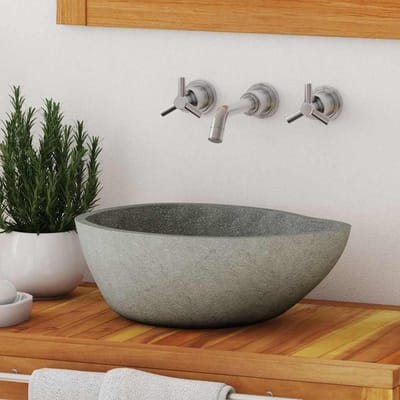 Wastafel Riviersteen - Natuurstenen Kom - Badkamer Inrichten - Uniek Natuurproduct - 37-46 cm - Antraciet