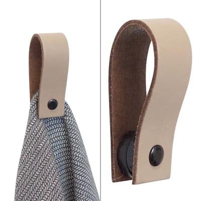 Handles and more® - 1x Leren magneet-lus - Taupe - handdoekhaak - handdoeklus - handdoekhanger - magnetische handdoekhouder