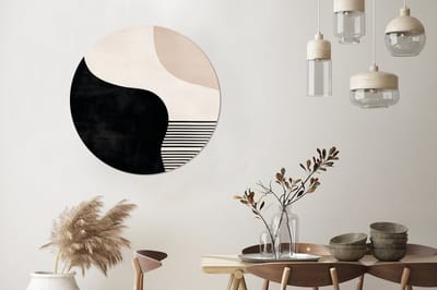 WallCircle - Wandcirkel - Muurcirkel - Abstract - Japandi - Beige - Modern - Aluminium - Dibond - 90x90 cm - Binnen en Buiten