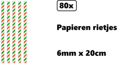 80x Papieren rietjes landen groen/wit/rood - 100% biologisch afbreekbaar - Italie-Mexico-Wales - Thema party feest festival uitdeel rietje drinken