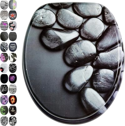 Toiletbril Hout - Toiletdeksel Ovaal - Badkamer Decoratie - Universeel Geschikt - 47x22.5cm - Hot Stones
