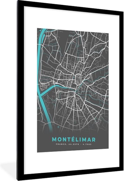 Fotolijst incl. Poster - Montélimar - Frankrijk - Stadskaart - Kaart - Plattegrond - 60x90 cm - Posterlijst
