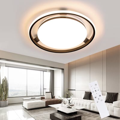 NETTLIFE Plafondlamp LED - Zwart - rond - Metaal - 42W - Dimbaar - met Afstandsbediening - Moderne Plafondverlichting - voor Woonkamer | Slaapkamer | Studeerkamer - 44cm