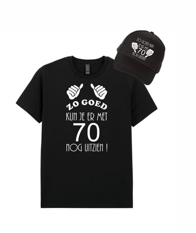 Mijncadeautje - Voordeel Cadeauset - T-shirt van 100% katoen en Pet van 100% dik geborsteld katoen - Zo goed met 70 - T-shirt maat S