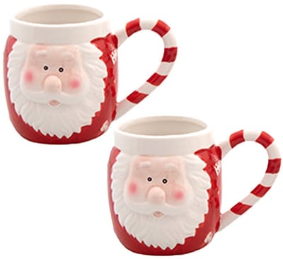 Svenska Living Kerst mok - 2x - kerstman - 8 x 11 cm - keramiek - 400 ml - beker - koffiemok/theemok - kinderbeker