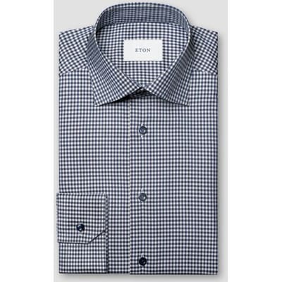 Eton Overhemd Allover Gingham Check Soft Cotton Tencel Navy / male