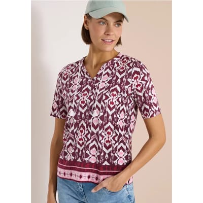 Shirt met korte mouwen, gespleten hals en print
