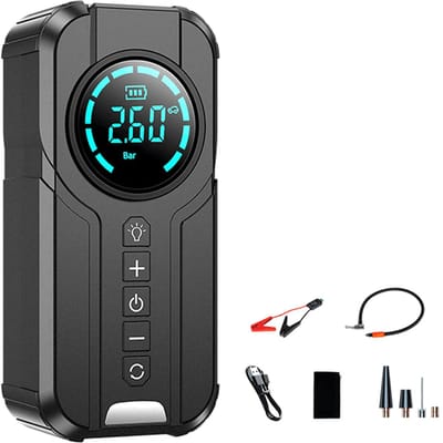 Démarreur de saut avec compresseur d'air, booster de batterie portable 1000A avec gonflage de pneu de 150 PSI noir