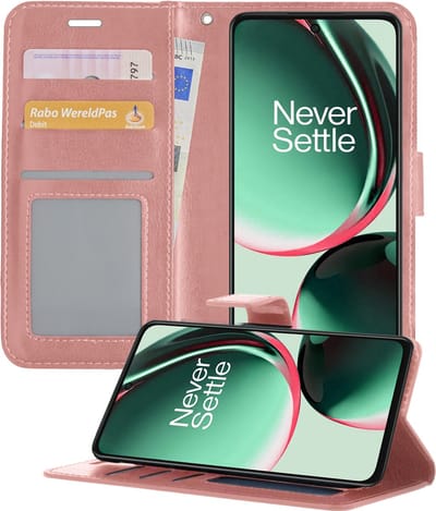 Hoesje - Geschikt voor OnePlus Nord CE 3 Lite - Luxe Bookcase - Walletcase Hoes - Portemonnee - Cover - Telefoonhoes - Rosé goud