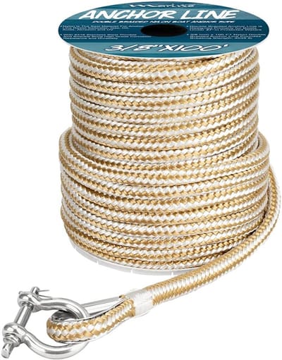 Dubbel Gevlochten Nylon Ankerlijn 3/8 Inch 100FT 150FT Goud/Wit