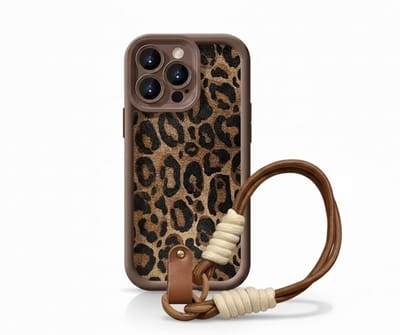 Bruin luipaard print telefoon hoesje met koord geschikt voor iPhone 13 Pro – backcover dames met panter dessin, afneembaar draagkoord en minimalistisch ontwerp