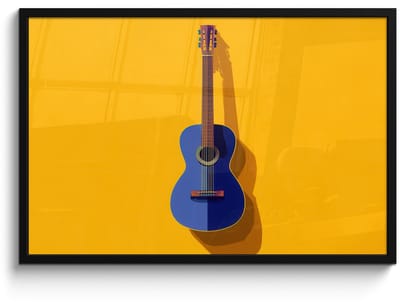 Poster in lijst - Fotolijst 90x60 cm - Posters - Gitaar - Akoestisch - Minimalistisch - Geel - Posterlijst zwart - Decoratie - Wanddecoratie woonkamer - Muurdecoratie slaapkamer - Kerstversiering - Kerstdecoratie voor binnen - Kerstmis