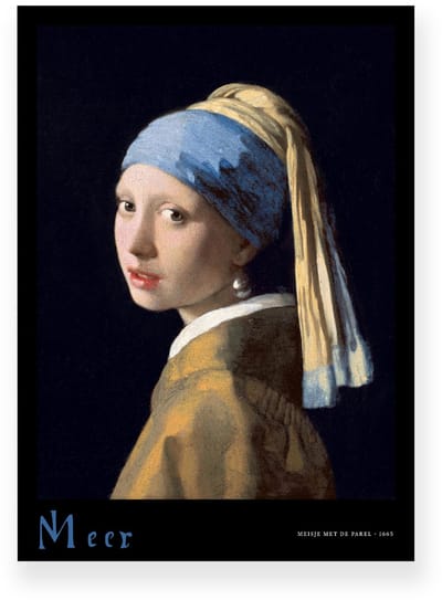 Poster 20x30 cm - Meisje met de Parel - Johannes Vermeer - Oorring - Blauw - Geel - Zwart - Klassiek - Portret - Muurdecoratie - Wanddecoratie