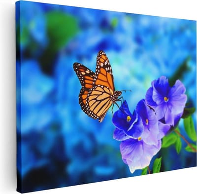 Artaza Canvas Schilderij Bloemen - 40x30 cm - Klein - Wanddecoratie Vlinder - Muurdecoratie Woonkamer - Kamer Accessoires