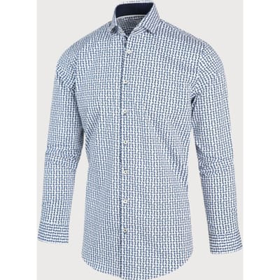 Blue Industry Wit blauw print overhemd |