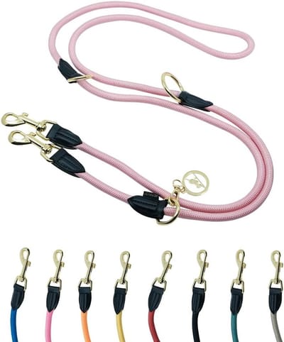 Verstelbare hondenriem van 3 m voor grote en middelgrote honden - Paracord dubbele nylon riem (roze)