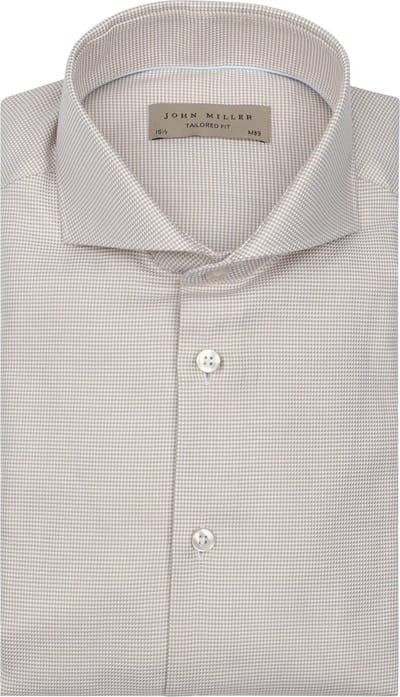 John Miller Overhemd Small Check Beige - Maat 47 - Heren - Overhemden Casual