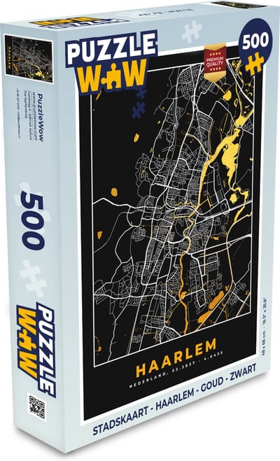 Puzzel Stadskaart - Haarlem - Goud - Zwart - Legpuzzel - Puzzel 500 stukjes - Plattegrond