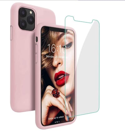 LuxeBass Hoesje geschikt voor iPhone 11 Hoesje - Siliconen Backcover - Pink Sand + Tempered Glas - telefoonhoes - gsm hoes - gsm hoesjes