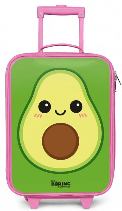 NoBoringSuitcases.com® - Kinderkoffer roze - Kindertrolley meisje - Kawai - Avocado - Groen - Koffer kind lichtgewicht - Reiskoffer trolley voor kinderen - Koffertje met lichtgevende wieltjes - Rolkoffer
