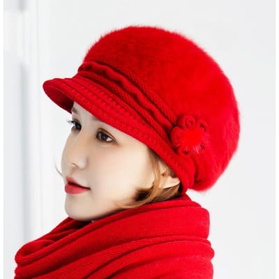 Warme Muts Dikke Muts Mode Damesmuts Pluche Katoenen Muts Trendy Wilde Muts Winddichte Muts Herfst Winter red