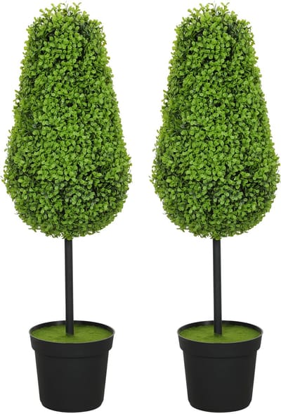 HOMCOM Kunstmatige Topiaries Kunststof, cement Ø20 cm x 90 cm hoog Groen
