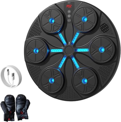 Muziek Boksmachine - Wand Bokstrainer - Thuis Sporten - Bluetooth LED Verlichting - 35 cm - Zwart