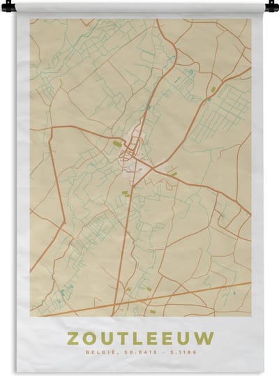 Wandkleed - Wanddoek - Zoutleeuw - België - Stadskaart - Kaart - Plattegrond - 120x180 cm - Wandtapijt