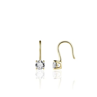 Jewels Inc. - Oorbellen - Oorhangers Solitaire gezet met Zirkonia - 5mmØ - Lengte 17mm - Geelgoud Verguld Zilver 925
