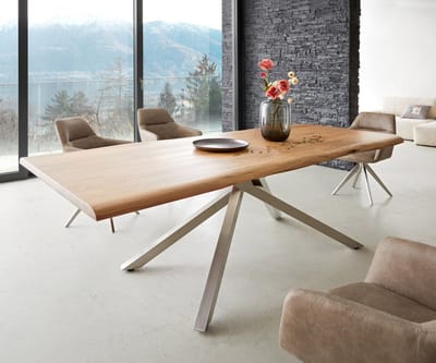 Eetkamertafel Edge acacia natuur 240x100 kruisframe rechthoek roestvrij staal Live-Edge