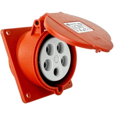 Prise de Tableau Électrique Puissante Inclinée 400V 16A 5P Industrielle Avec Rabat Ip44