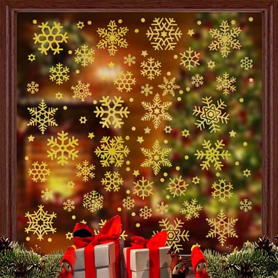 Raamstickers - Kerst -Stickers - Kerststickers - Raamdecoratie - Herbruikbaar - Kinderen - Kerstversiering - Goud - 110 Stuks