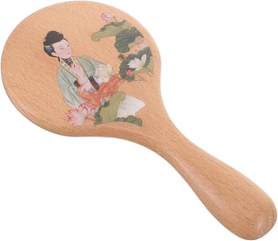 Houten Handspiegel - Make-up Spiegel - Dagelijkse Controle - Decoratief Vintage Patroon - 18 x 9 cm - Zoals Afgebeeld