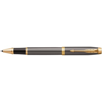 Parker IM-rollerballpen | grijze lak met gouden details | fijne roestvrijstalen punt | Zwarte inkt | geschenkverpakking