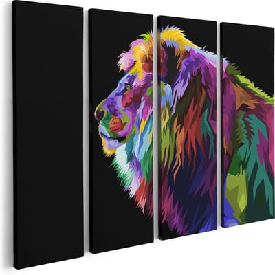 Artaza Canvas Schilderij Vierluik Gekleurde Leeuw - Abstract - Kleur - 80x60 - Foto Op Canvas - Canvas Print