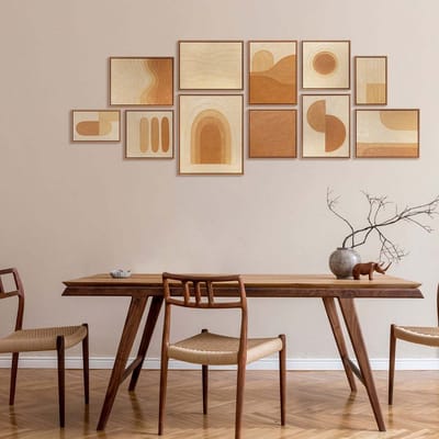 YS Schilderij YSART Wanddecoratie Set 3 Luik Abstract Goud Zwart Acryl Schilderijen met Lijst Lied van de Woestijn
