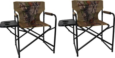 Eurocatch - Set 2 stuks Opvouwbare Campingstoel Met Opklapbare zijtafel - Camouflage - Director Chair - Visstoel - Comfortabel