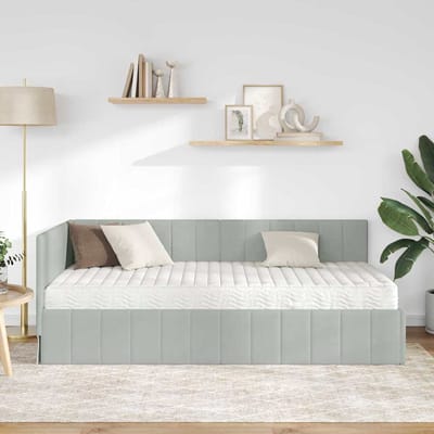 vidaXL - Hoekbedframe - met - Matras - 2 - st - Lichtgrijs - 100 - x - 200 - cm - Fluweel