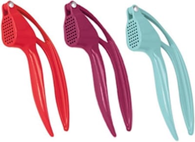 Metaltex By Tomado RVS Knoflookpers - Assorti 3 Kleuren Rood, Paars of Blauw