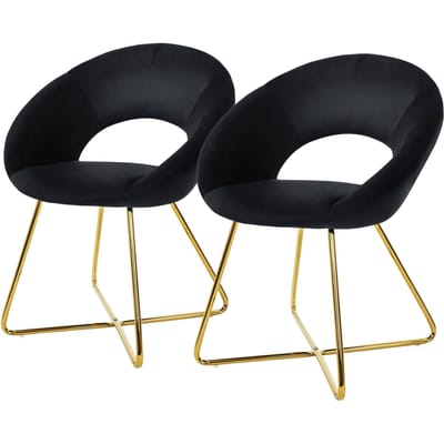Set van 2 eetkamerstoelen met ronde open rugleuning zwart fluweel met goudkleurige metalen poten ML design