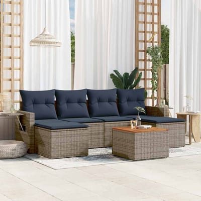 vidaXL - 7-delige - tuinbankset - met - kussens, - grijs - polyrotan