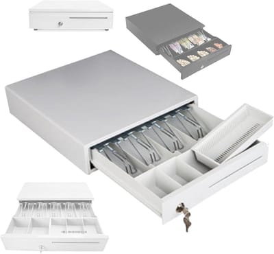 Automatische Kassalade - Geldlade Kassa - Veilig Geld Opslaan - Drie Ontgrendelopties - 33x36x8 cm - Wit