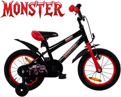 2Cycle Monster kinderfiets 14 inch (3 tot 5 jaar) voor jongens zwart