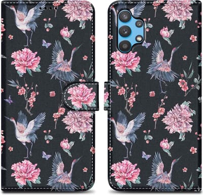 Cadorabo Hoesje geschikt voor Samsung Galaxy A32 5G - Design Kraan & Bloemen No. 9 - Beschermhoes Case Cover met magnetische sluiting, standaardfunctie en kaartvakje